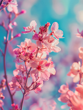 Cherry blossom in spring with soft focus, vintage style.の素材