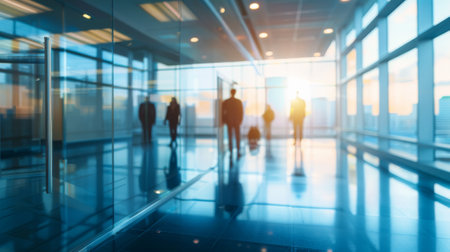 Silhouette of business people walking in the corridor at the airportの素材