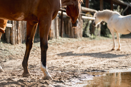 Horses in the paddock on a sunny day. Selective focusの写真素材