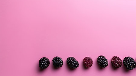 Blackberries on a pink background. Top view with copy space. Generative AIの素材