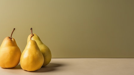 Ripe yellow pears on a beige background with copy space. Generative AIの素材