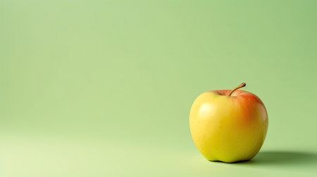Yellow apple on a green background with copy space for your text. Generative AIの素材