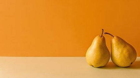 two yellow pears on a yellow and orange background with copy space. Generative AIの素材