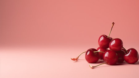 Cherries on a pink background. Minimalism concept. copyspace. Generative AIの素材