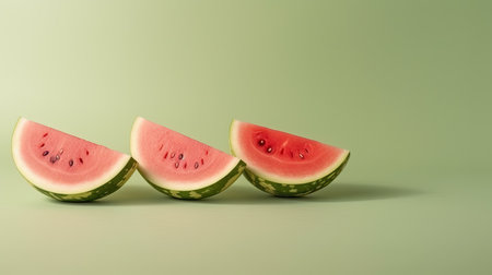 Watermelon slices isolated on green background. Generative AIの素材