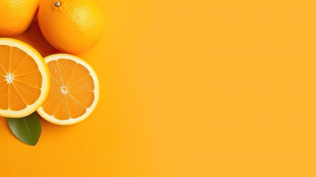 Slices of orange on a yellow background. copyspace. Generative AIの素材
