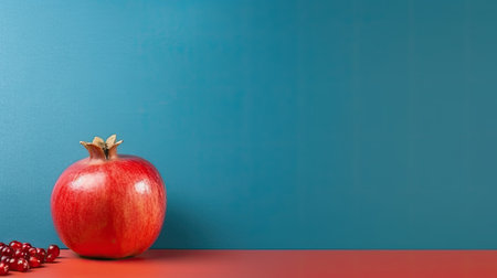 Ripe pomegranate on a red and blue background. Generative AIの素材