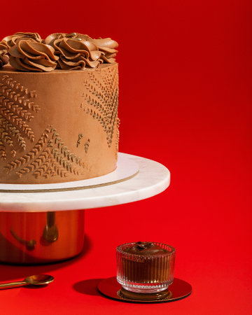 Wedding cake on a red background. wedding cake. wedding cakeの写真素材