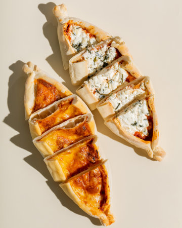 Pizza with blue cheese and mozzarella on a light background