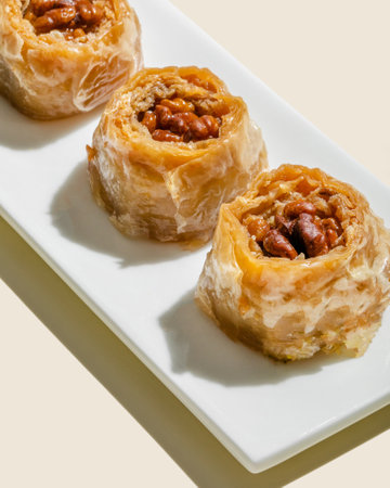Turkish dessert baklava with cashew, walnuts.の写真素材