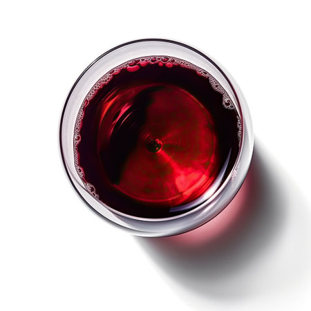 Red wine in a glass isolated on white background. Top view. Generative AIの素材