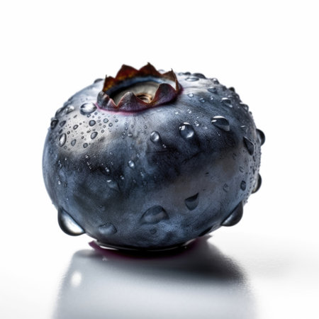 Fresh blueberry with water drops isolated on white background. Generative AIの素材