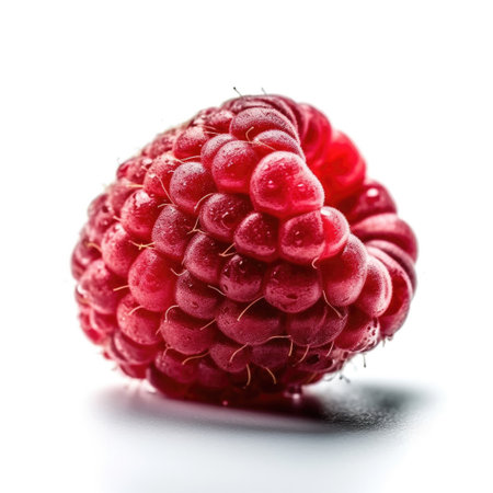 Ripe raspberry on a white background. Close-up, macro. Generative AIの素材