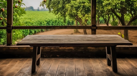 Wooden table and chair in the garden with natural background, Thailand.の素材