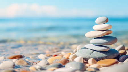 Stack of zen stones on the seashore. Zen conceptの素材