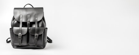 Black leather backpack isolated on white background. Generative AIの素材