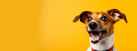 Funny dog Jack Russell Terrier on a yellow background. Banner.の素材