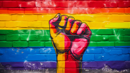 Flag of LGBT painted on brick wall, conceptual image of LGBT community, backgroundの素材