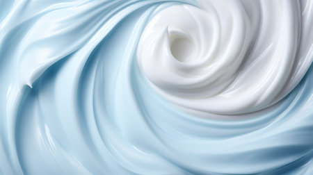 Close up of  a blue swirl of whipped cream on white backgroundの素材
