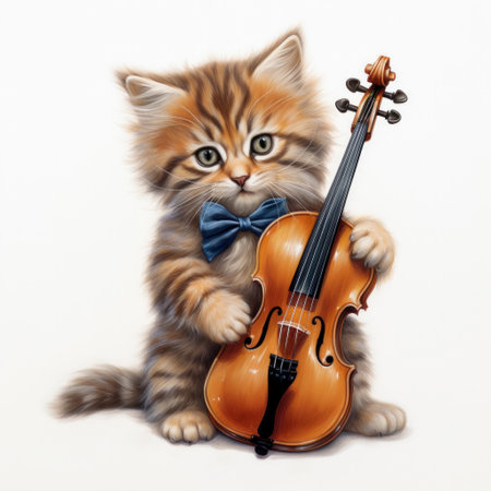 Cute kitten with a violin on a white background. Illustrationの素材