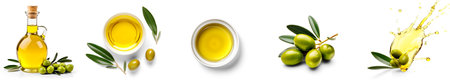 Set of olive oil and olives isolated on transparent backgroundの素材