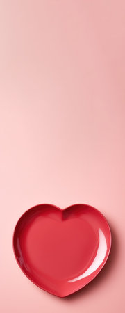Red heart shaped plate on pink background, Food and Valentine's day conceptの素材