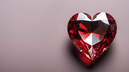 Red diamond crystal heart on gray background, valentine's day conceptの素材