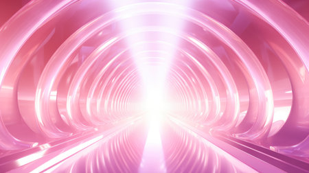 3D abstract background with neon lights and a tunnel.の素材