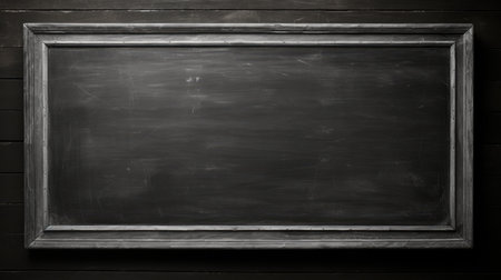 Old wooden chalk board with space for text or image on black background.の素材