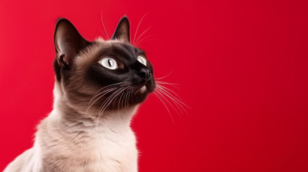 Portrait of a siamese cat on a red background.の素材
