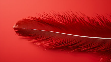 feather of a bird on a red background close-up macroの素材