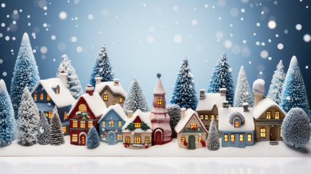 Merry Christmas and Happy New Year greeting card. christmas village backgroundの素材