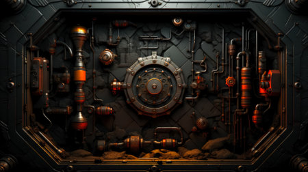 3d illustration of a steampunk style background with mechanical elements.の素材