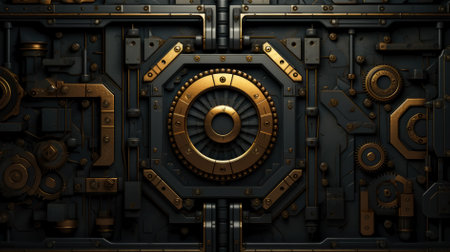 3d rendering of a metal background with a mechanism and a gear wheelの素材