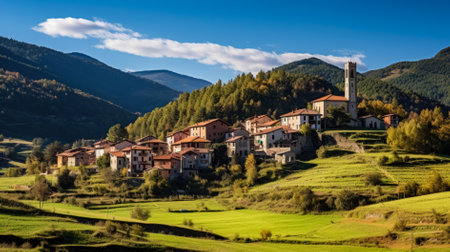 Panoramic view of the village of Brescia, Italyの素材