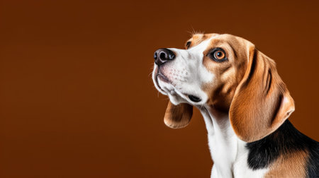 Portrait of a cute beagle dog on a brown background.の素材