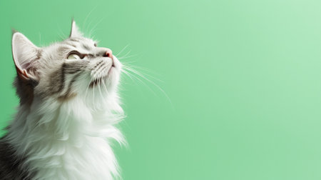Cute cat on green background, space for text. banner designの素材