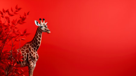 Giraffe on a red background. minimalist concept.の素材