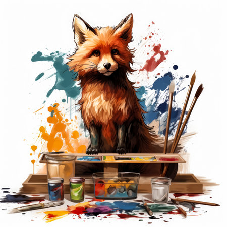 Fox artist; isolated on white backgroundの素材