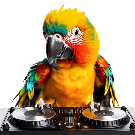 Parrot DJ; isolated on white backgroundの素材
