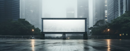 Blank white digital billboard poster on city street during a thunderstormの素材