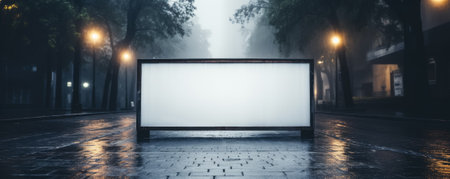 Blank white digital billboard poster on city street during a thunderstormの素材