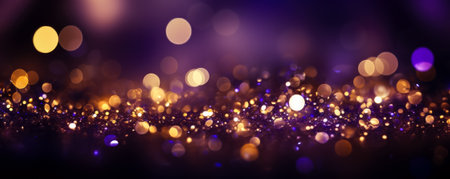 Golden light shine particles bokeh on royal purple backgroundの素材