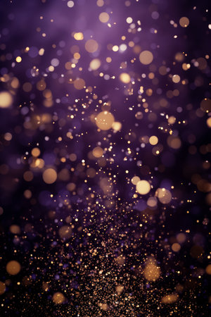 Golden light shine particles bokeh on royal purple backgroundの素材