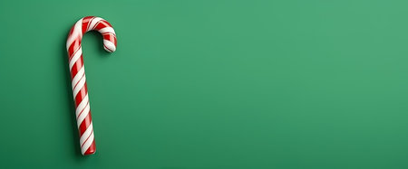 Xmas candy cane isolated on green backgroundの素材
