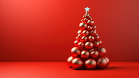 Christmas tree made of red balls on red background. New year concept.の素材