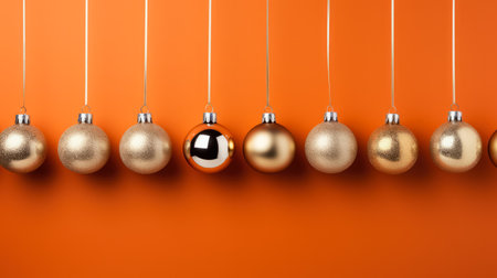 Vintage retro style christmas baubles on an orange wall backgroundの素材