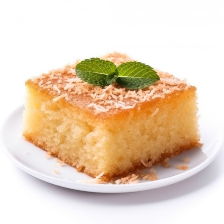 Delicious Basbousa isolated on white backgroundの素材