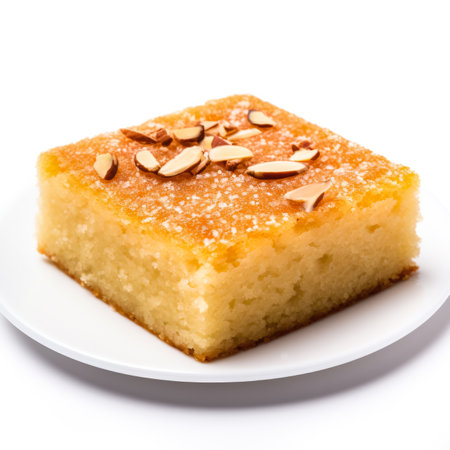 Delicious Basbousa isolated on white backgroundの素材