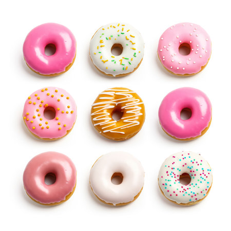 Delicious donuts isolated on white backgroundの素材